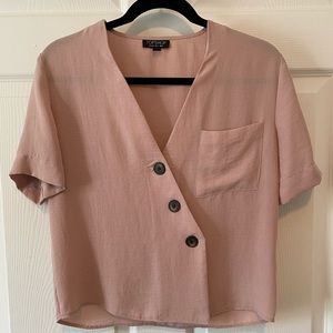 TOPSHOP Pink Asymmetrical Button Down Blouse